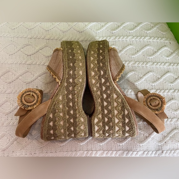 Sam Edelman Stylish Tan Embroidered Wedge Sandals Designer Various Sizes - Picture 14 of 16